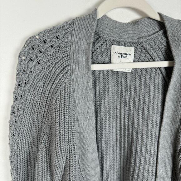 Abercrombie Chunky Knit Cardigan Sweater Womens S Gray Balloon Sleeve Open Front - Picture 3 of 9